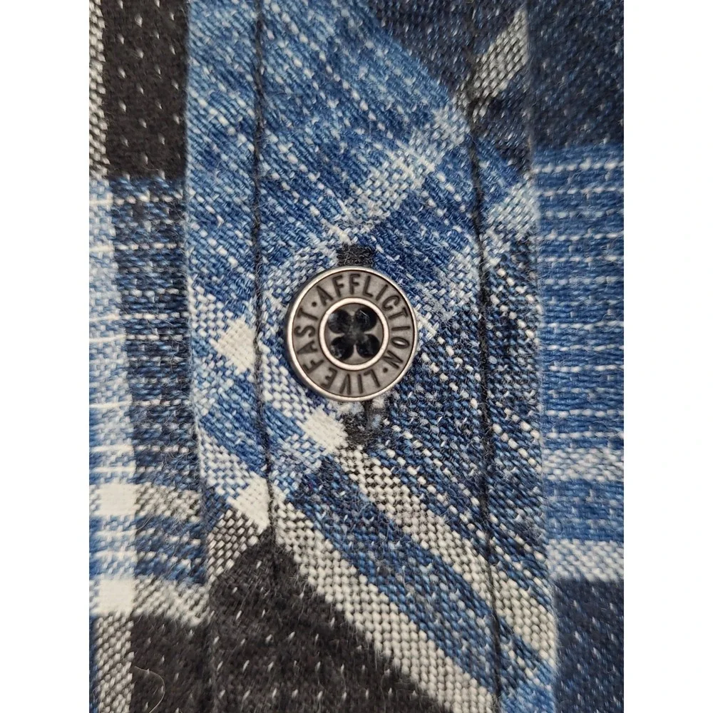 VTG Affiliation Mens Button Up Shirt Black Label Long Sleeve Plaid‎ Blue 2XL